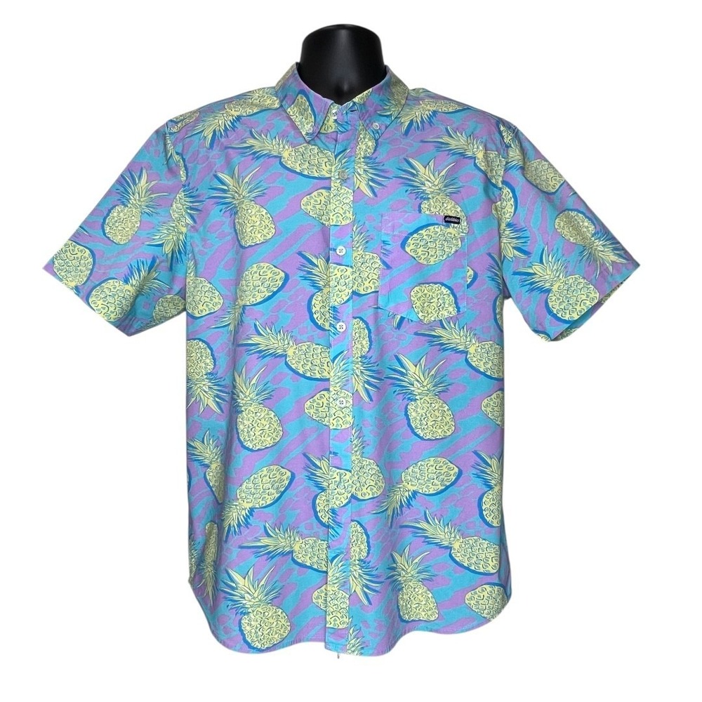Chubbies Men's Soft Stretch Short Sleeve Shirt‎ Pineapple Multi Button Up XL